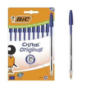 BIC Cristal Original Stylos-bille pointe moyenne 1,0 mm, bleu, boîte carton de 10