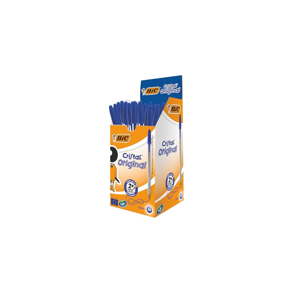 BIC Cristal Original Stylos-bille pointe moyenne 1,0 mm, encre bleue, boîte de 50