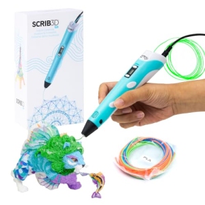 SCRIB3D P1 Stylo d'impression 3D avec écran, 9 m de filament PLA 3 couleurs, bleu