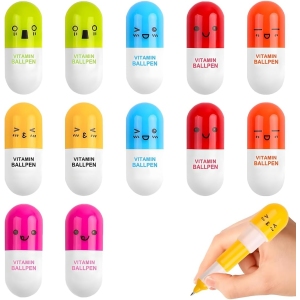 12 Stylos Rétractables Mini Vitamines – 6 Couleurs