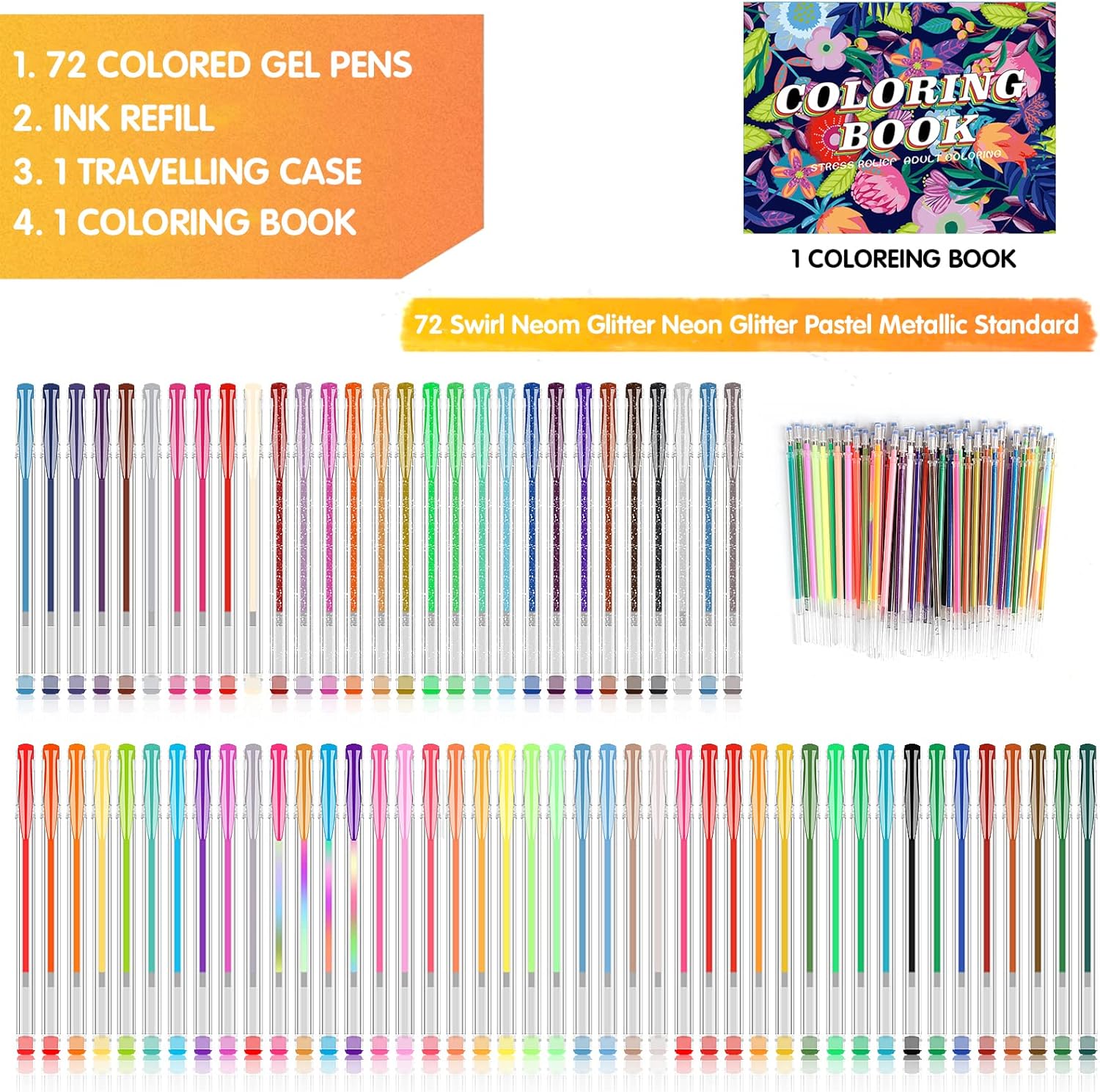 145 Stylos Gel Pailletés + Livre de Coloriage – Image 4