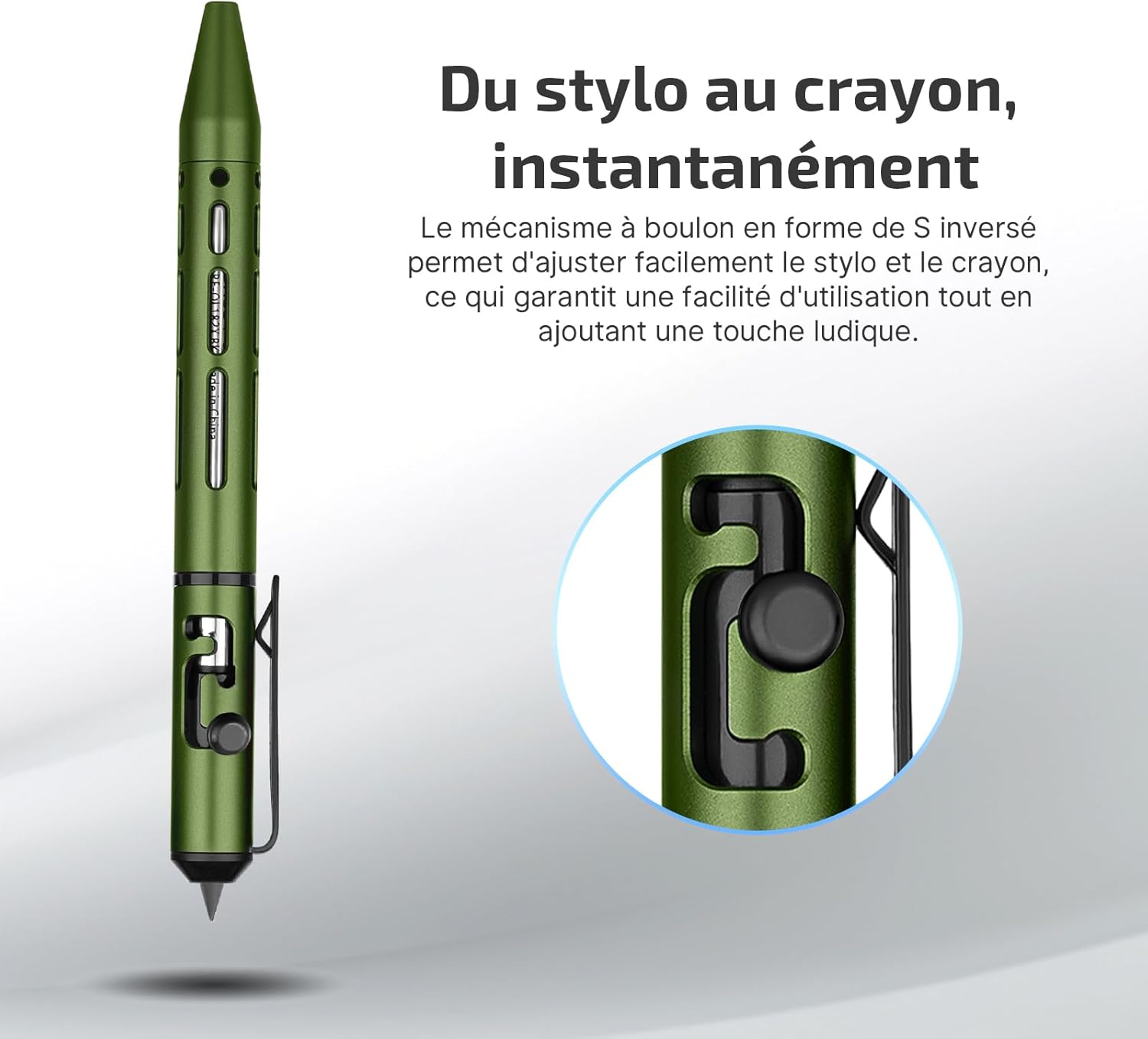 Stylo 2 en 1 : Stylo et Crayon Métal Vert – Image 5