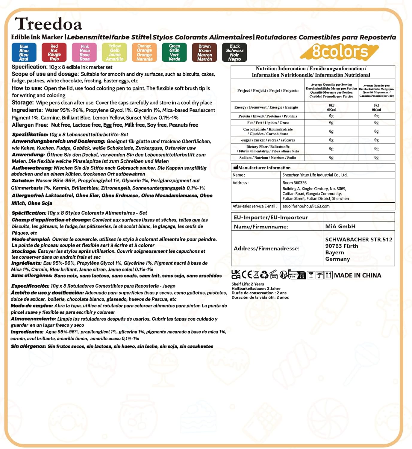 Stylo Alimentaire : Marqueurs Comestibles 8 Couleurs – Image 2