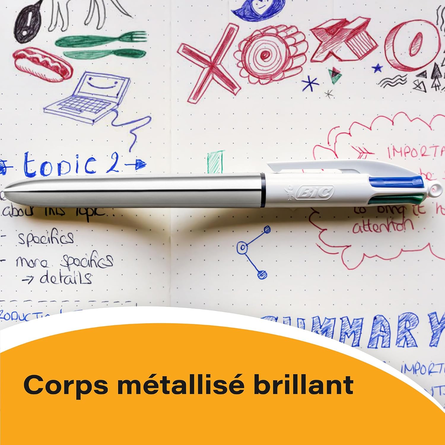 Stylo Bille BIC 4 Couleurs Rose Métallisé – Image 6