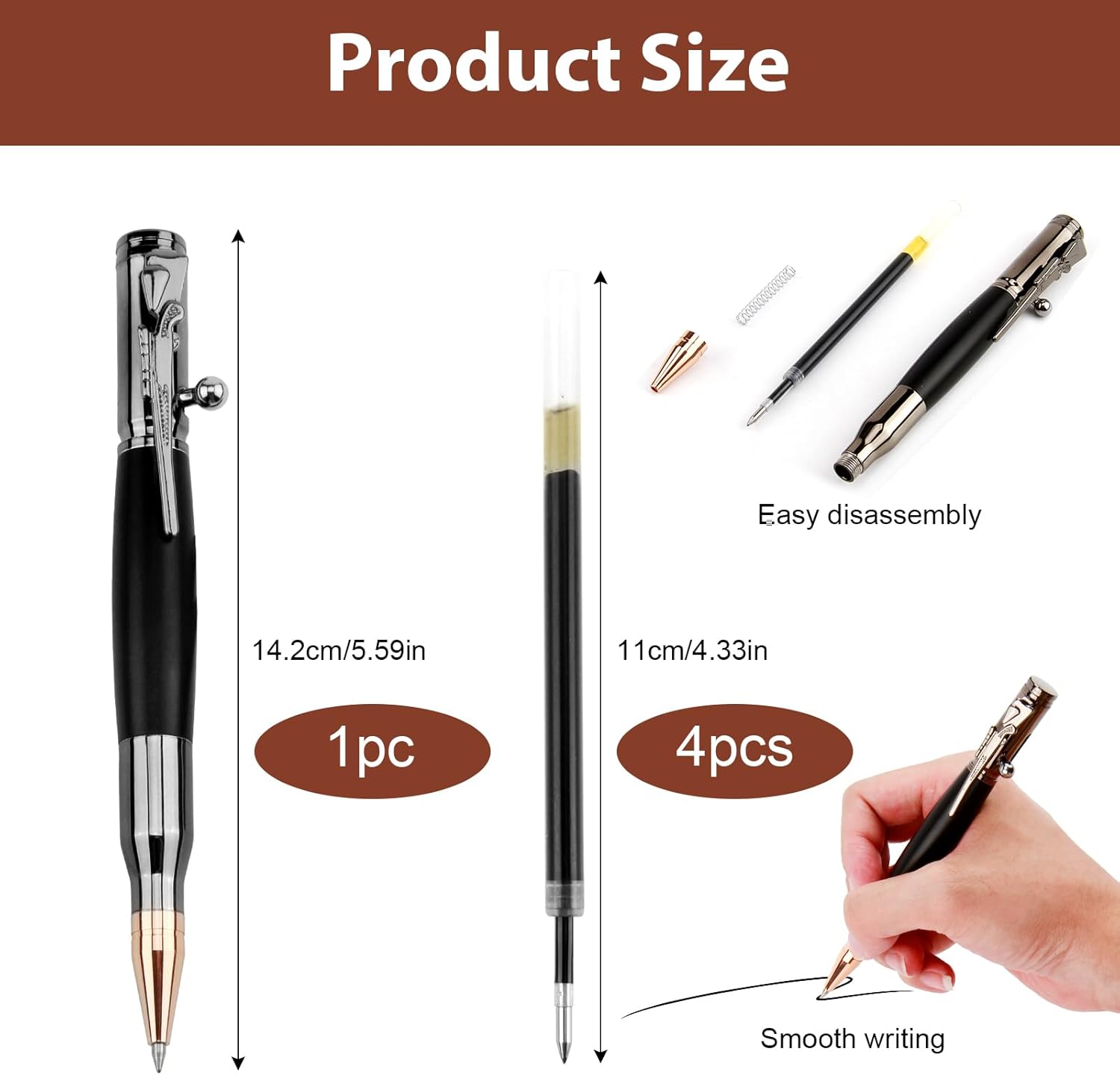 Stylo à Bille Rétractable Métal Noir – Image 2