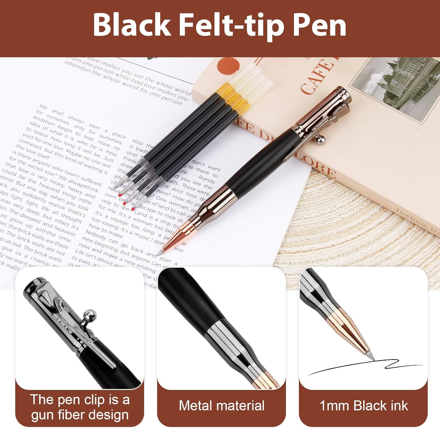 Stylo à Bille Rétractable Métal Noir – Image 3