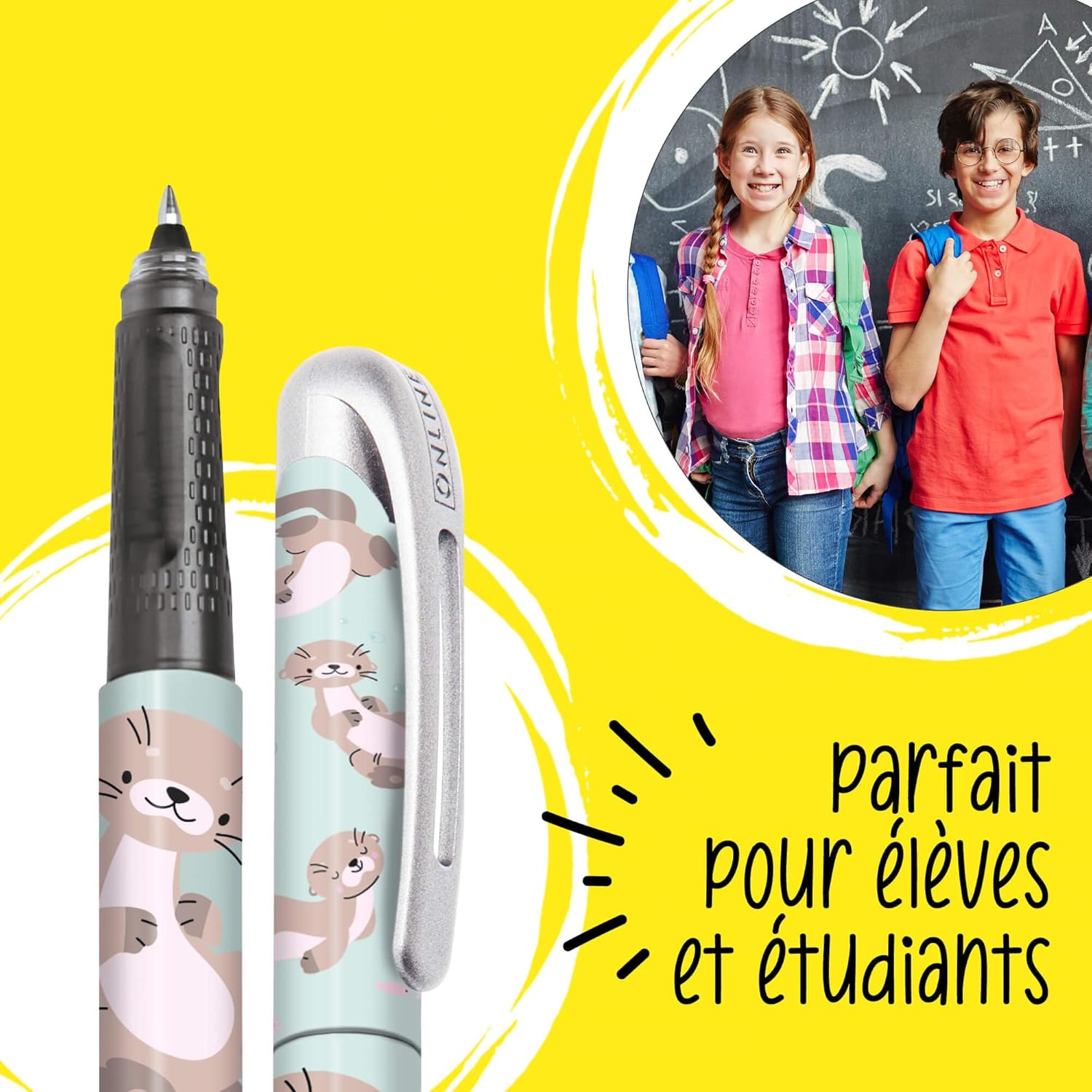 Stylo Roller Ergonomique Loutre Rechargeable Bleu – Image 4