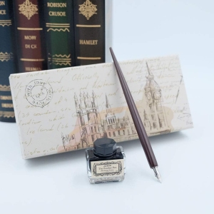 1767583883 stylos plume en bois avec 10 plumes de rechange