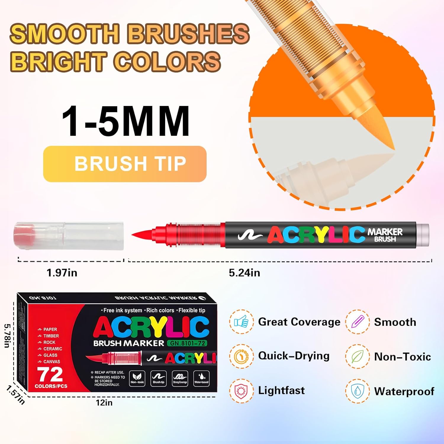 Lot de 72 Marqueurs Acryliques Colorés avec Pointe Pinceau – Image 5