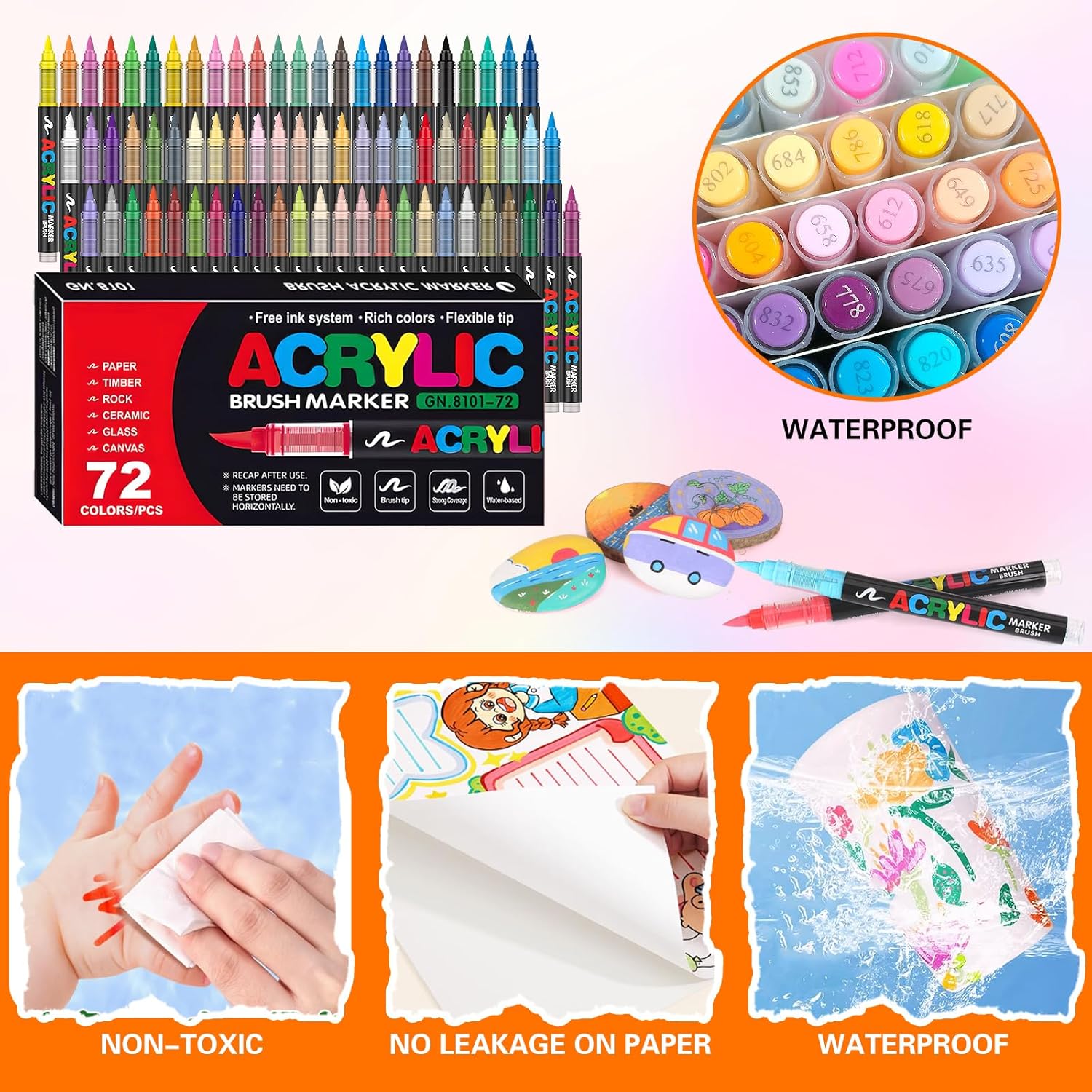 Lot de 72 Marqueurs Acryliques Colorés avec Pointe Pinceau – Image 8