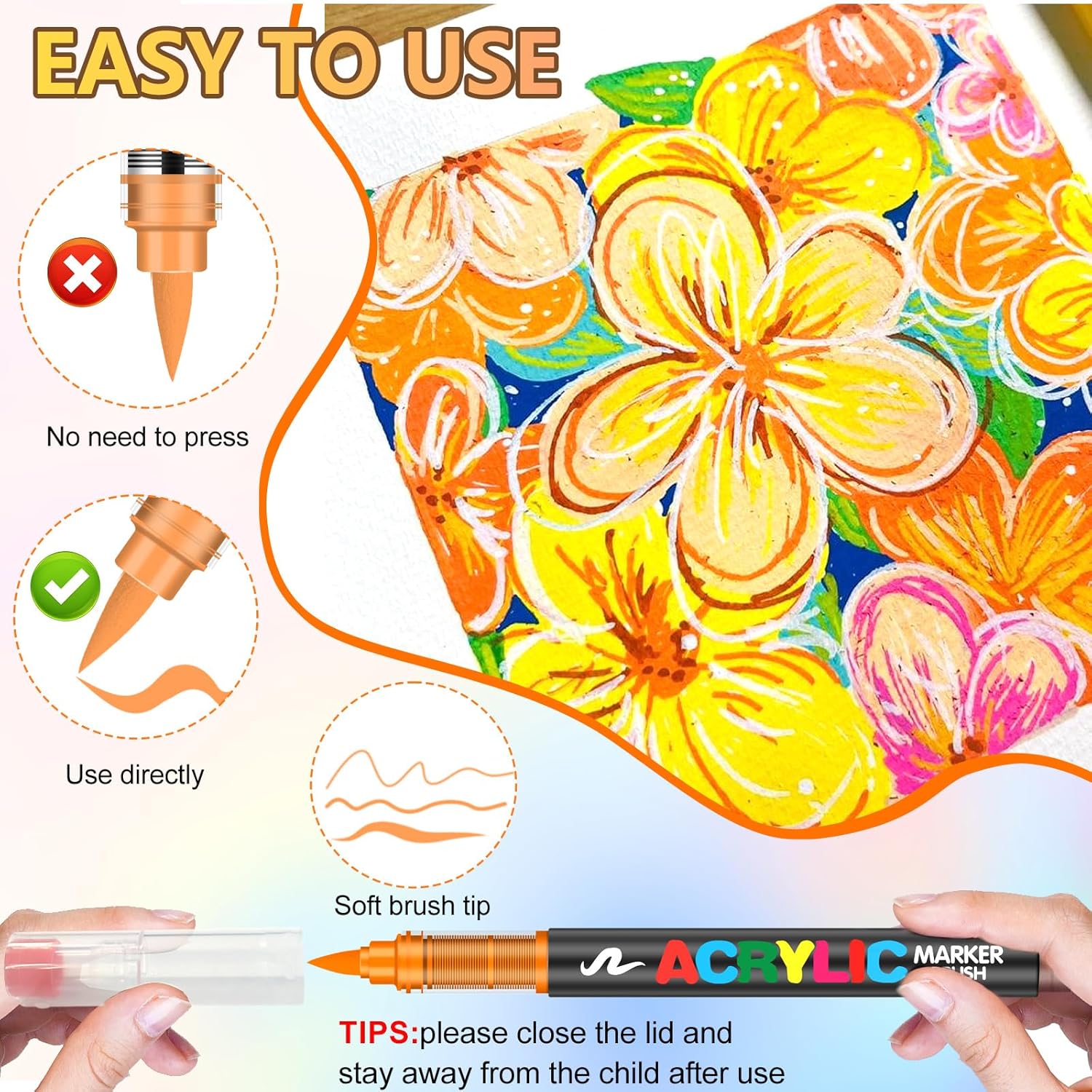 Lot de 72 Marqueurs Acryliques Colorés avec Pointe Pinceau – Image 9