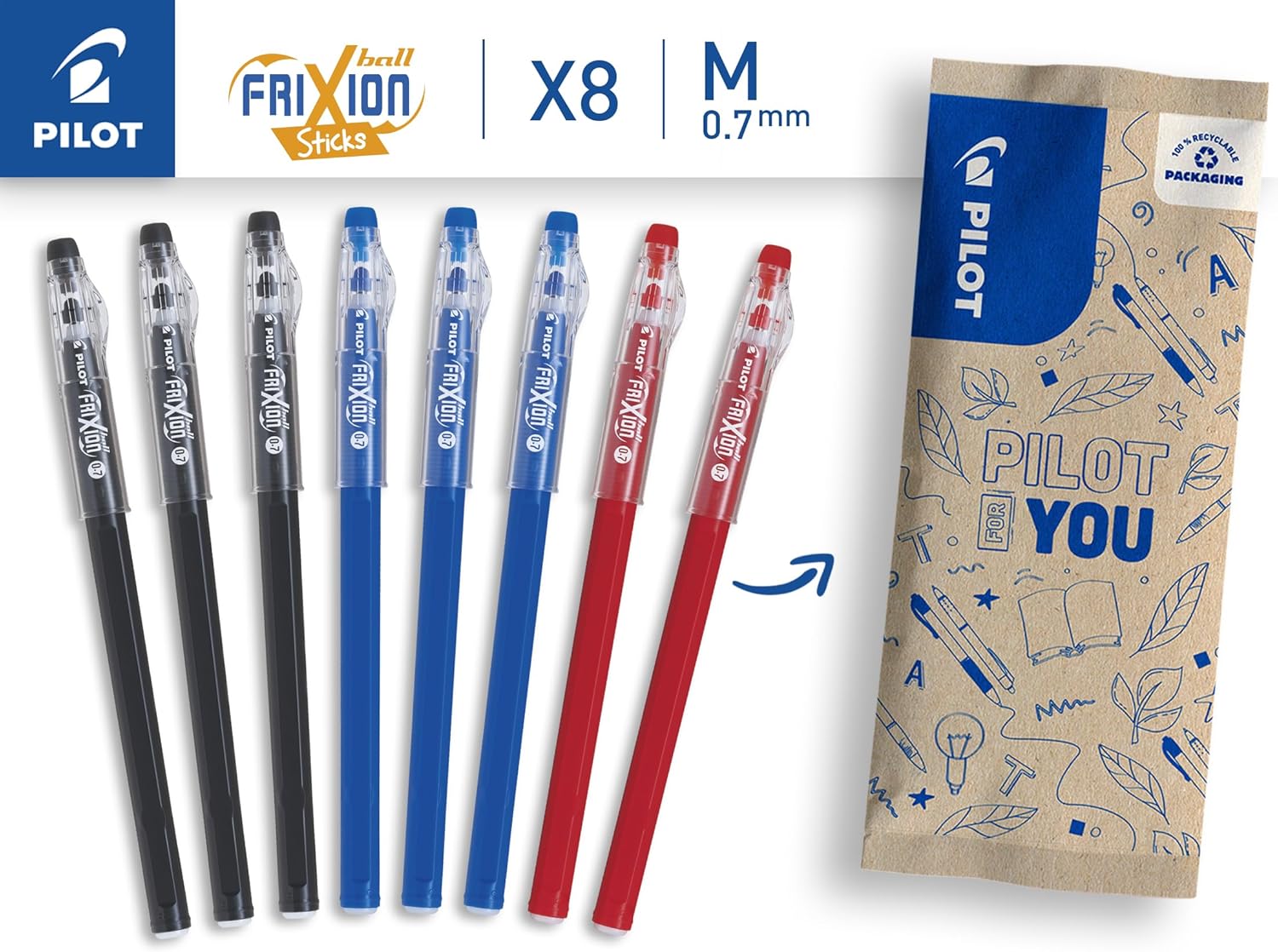Lot de 8 Stylos FriXion Ball Stick Effaçables – Image 3