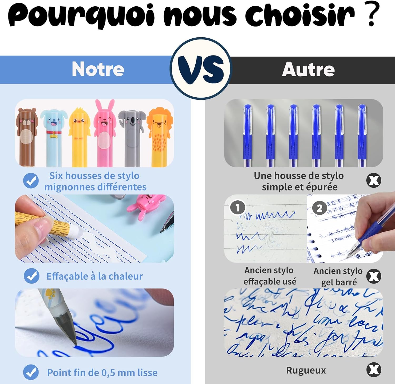 Lot de 6 Stylos Effaçables Animaux Colorés – Image 2