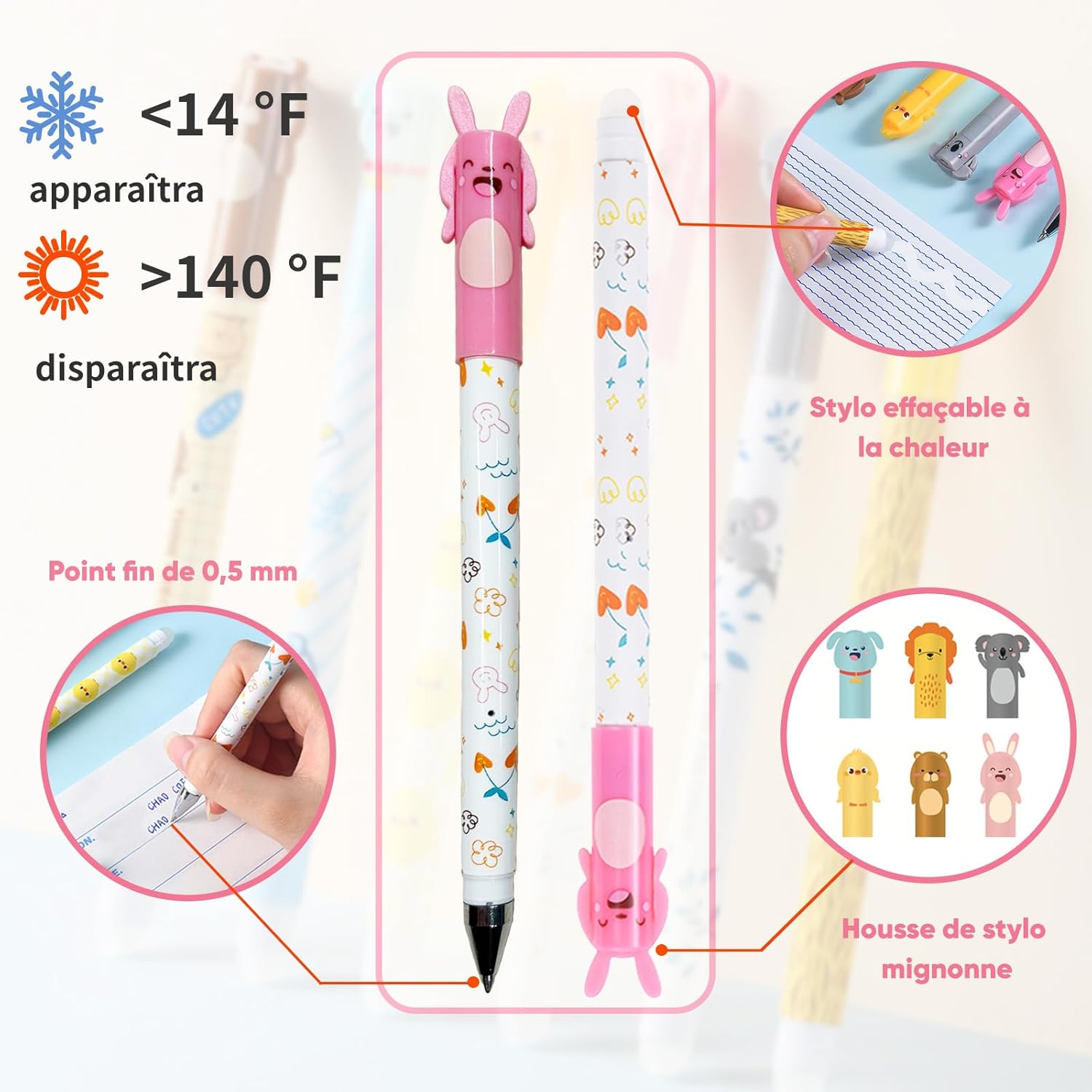 Lot de 6 Stylos Effaçables Animaux Colorés – Image 3