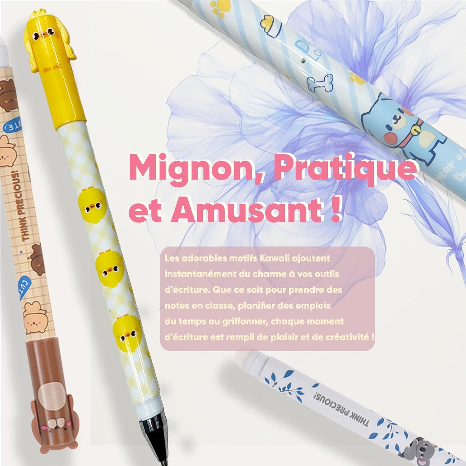 Lot de 6 Stylos Effaçables Animaux Colorés – Image 4