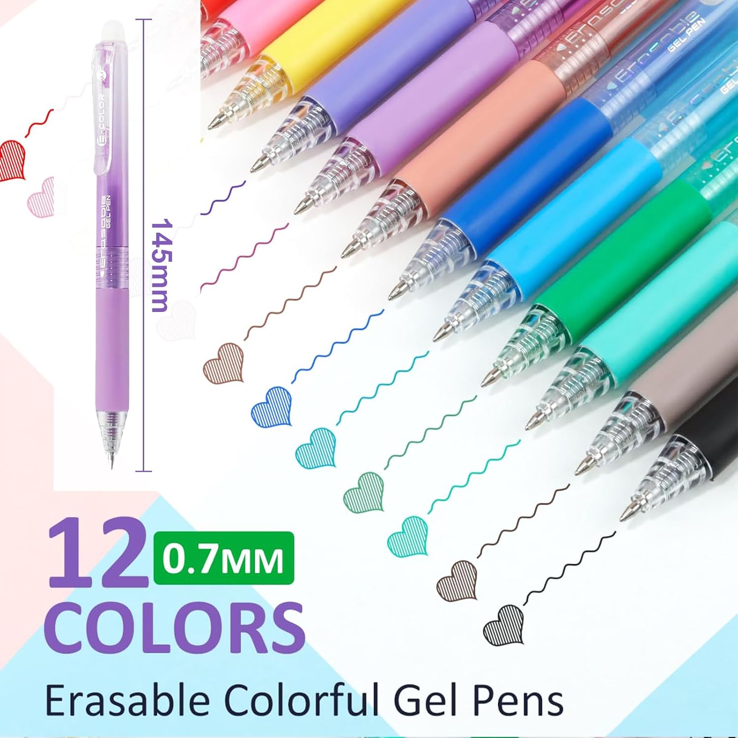 Stylo Gélatine Effaçable 12 Couleurs - Pointe Fine 0,7 mm – Image 2