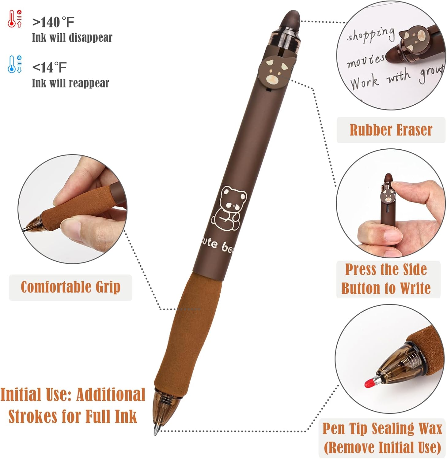 Lot de 8 Stylos Gel Rétractables Effaçables – Image 3