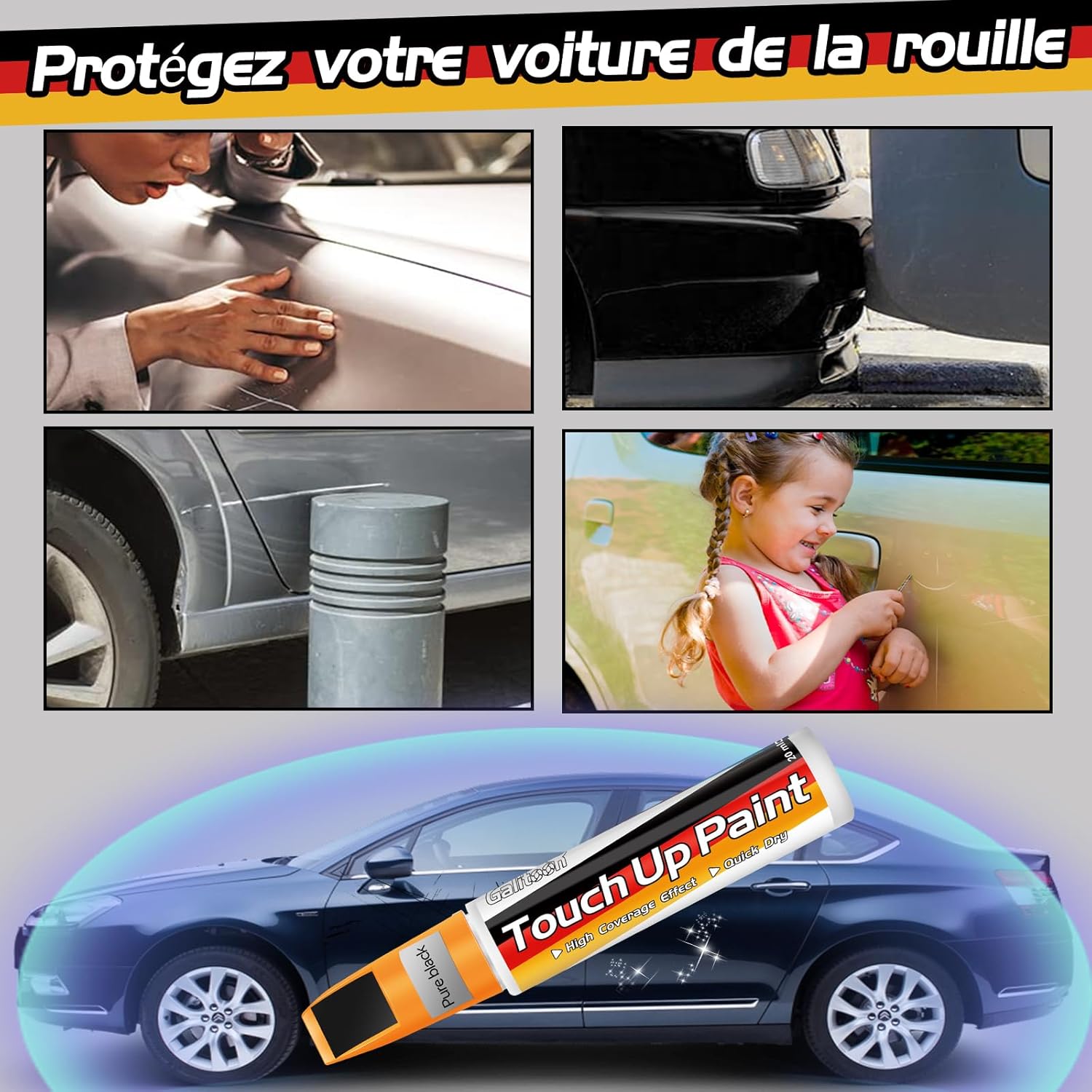 Stylo de Retouche Peinture Voiture 2-en-1 Noir – Image 4