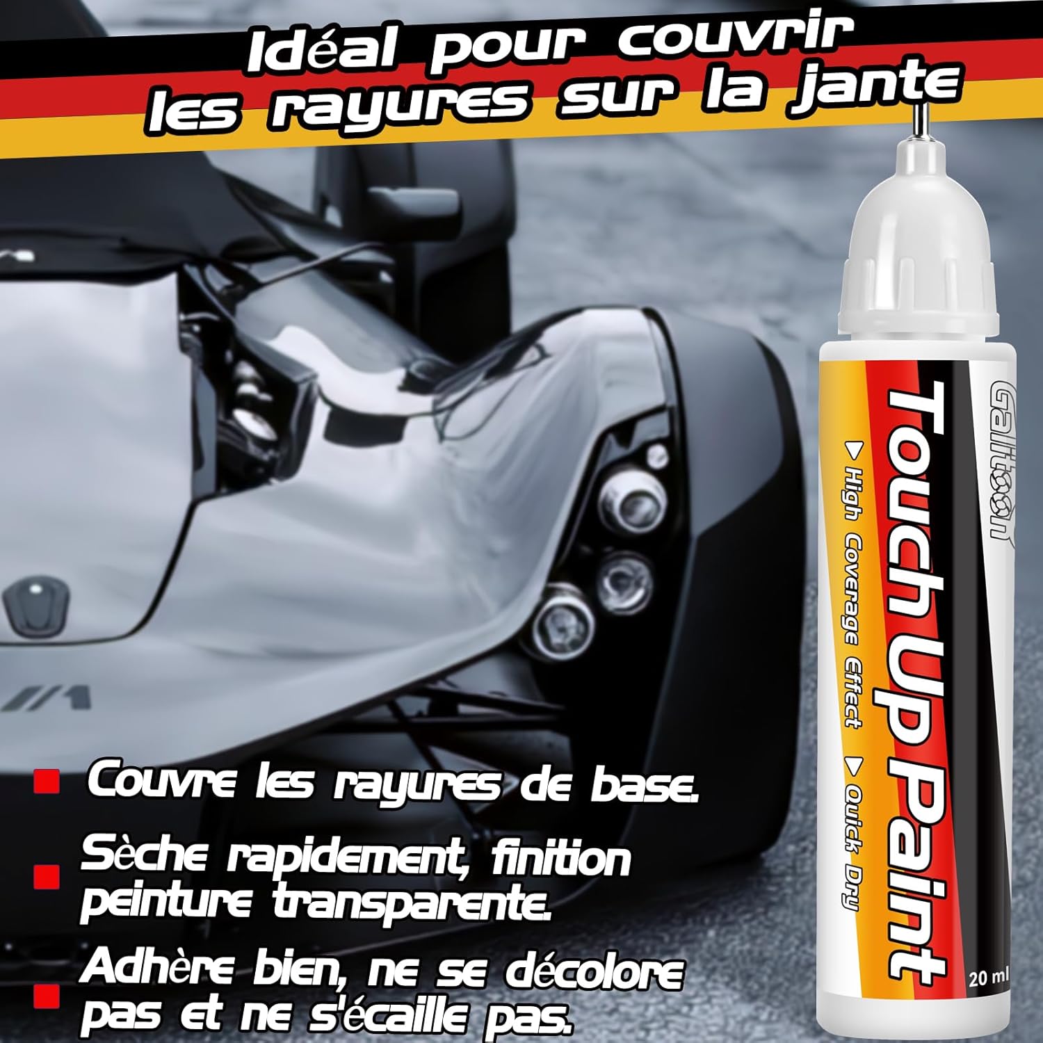 Stylo de Retouche Peinture Voiture 2-en-1 Noir – Image 6