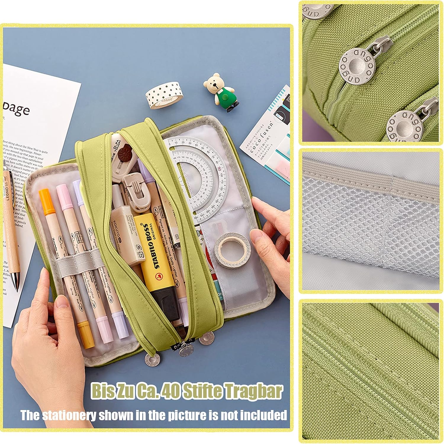 Trousse à Crayons Grande Capacité - Vert Clair – Image 3