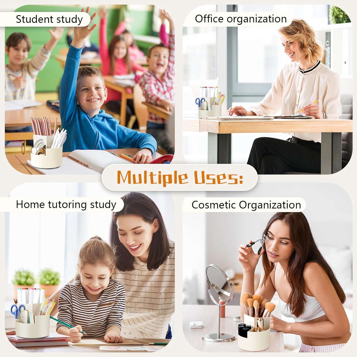 Porte-Stylos Rotatif 360° - Organiseur Bureau Blanc – Image 3