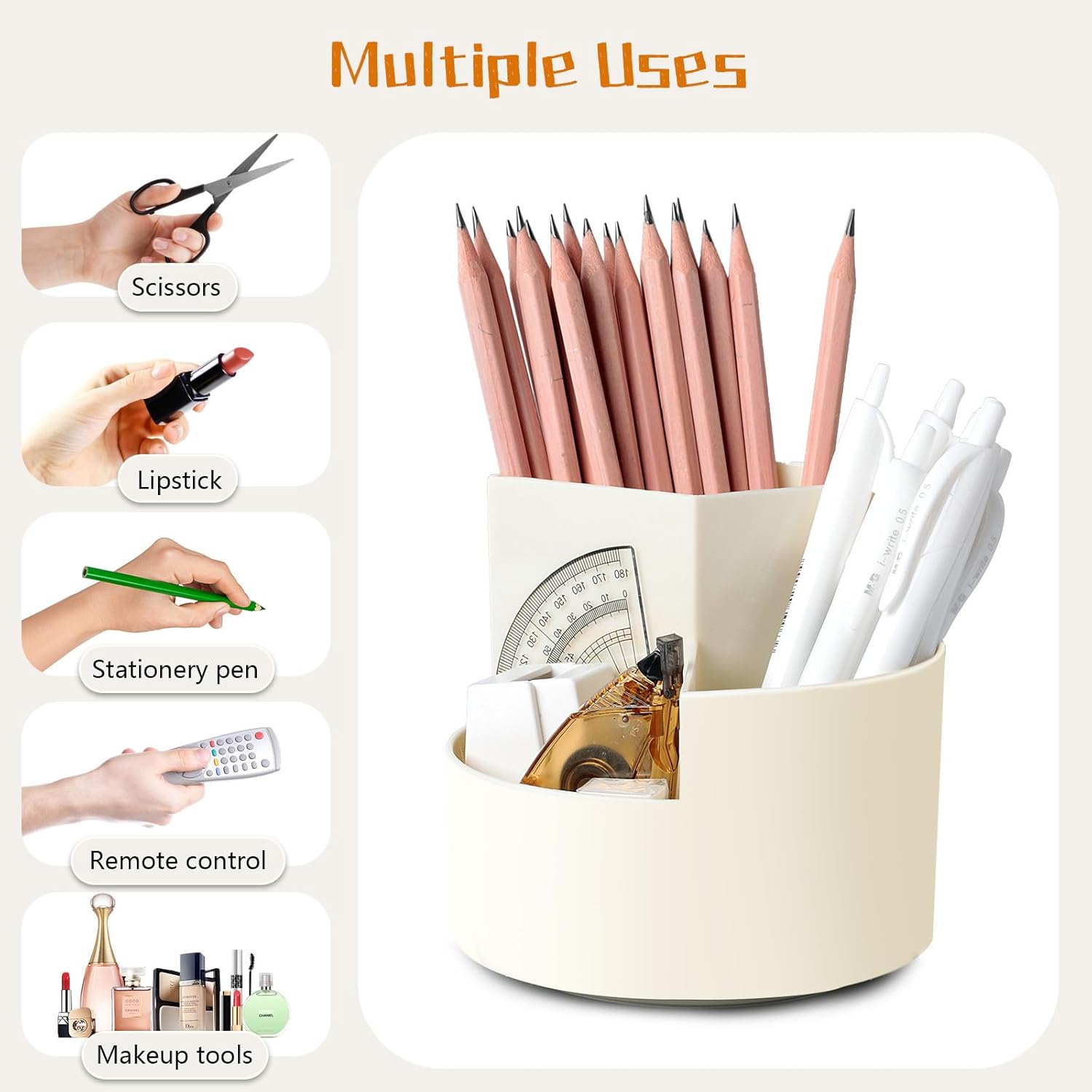 Porte-Stylos Rotatif 360° - Organiseur Bureau Blanc – Image 4