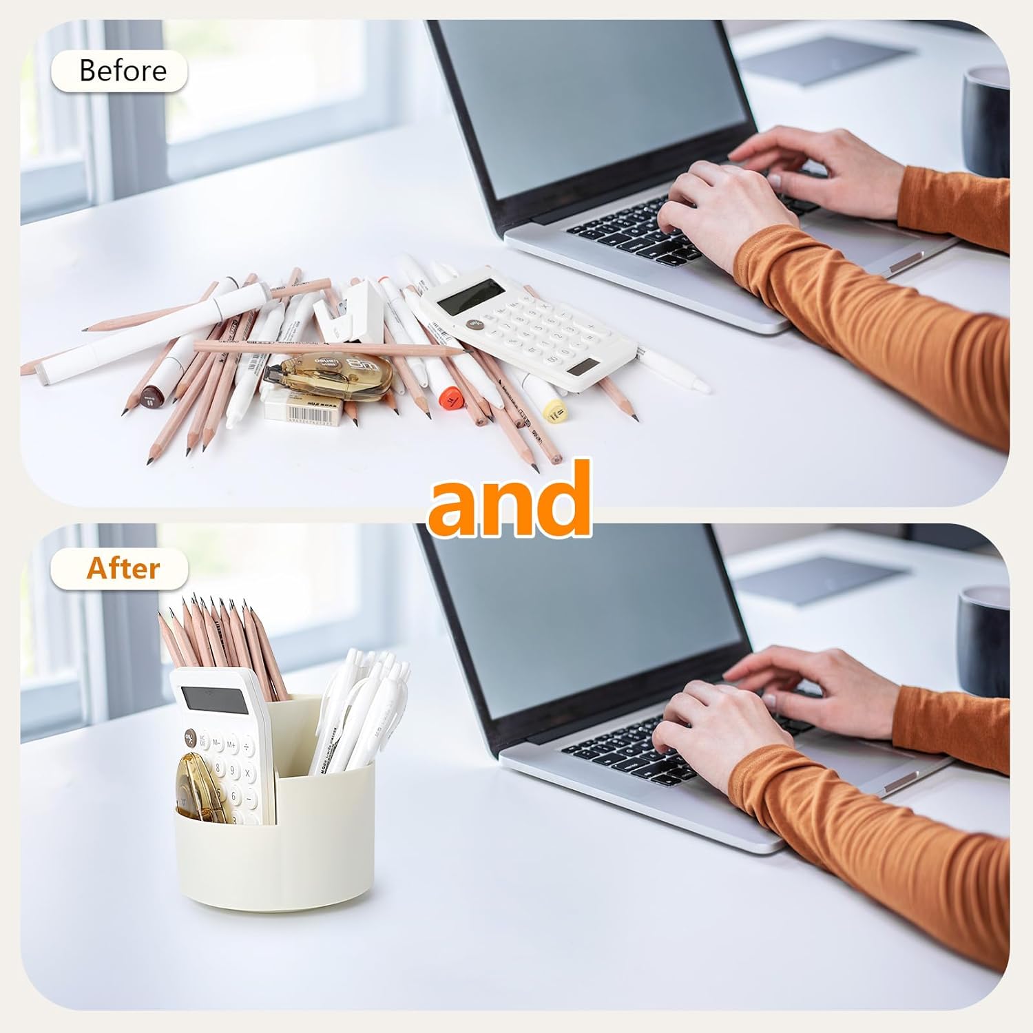 Porte-Stylos Rotatif 360° - Organiseur Bureau Blanc – Image 5