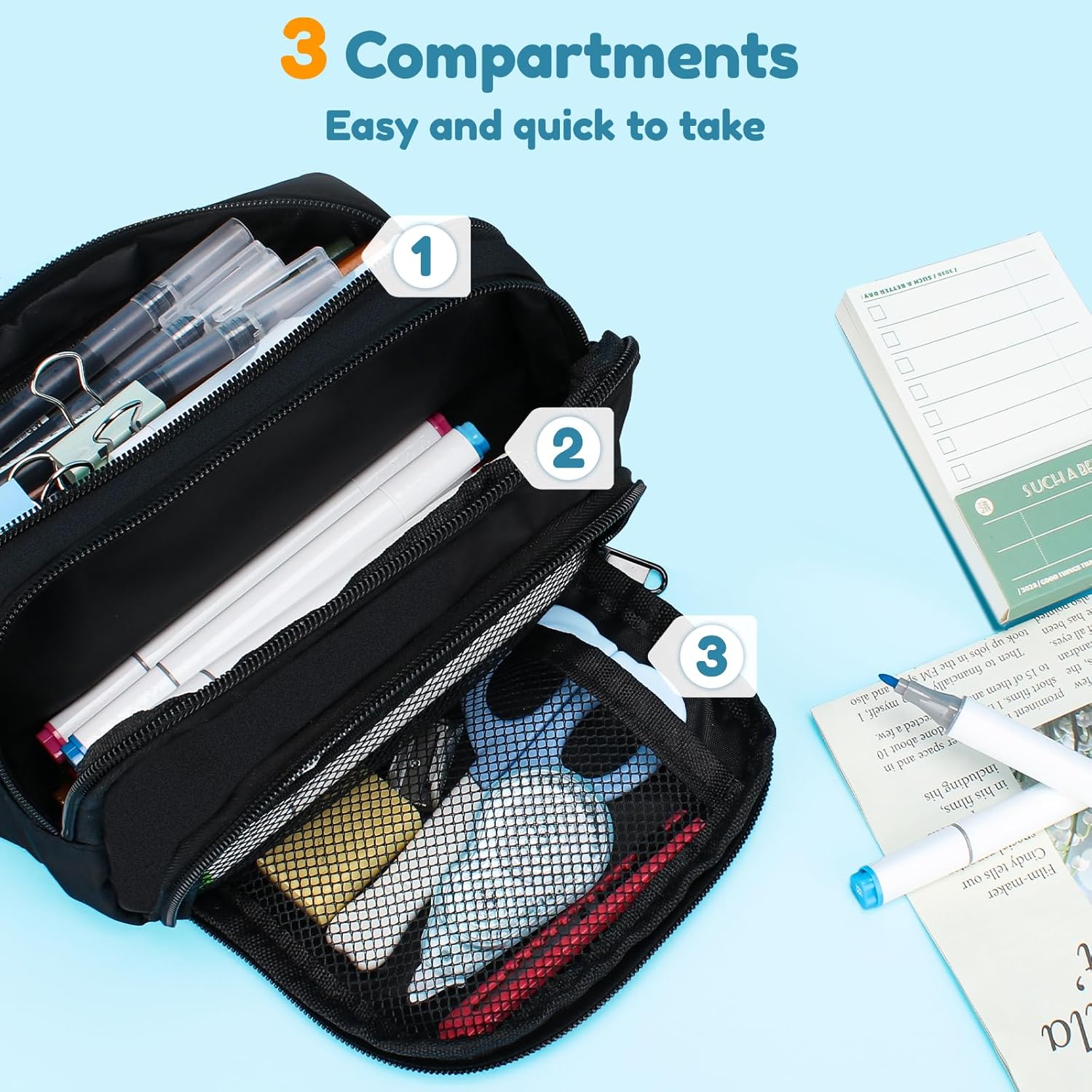 Trousse Crayons Grande Capacité avec Compartiments – Image 2