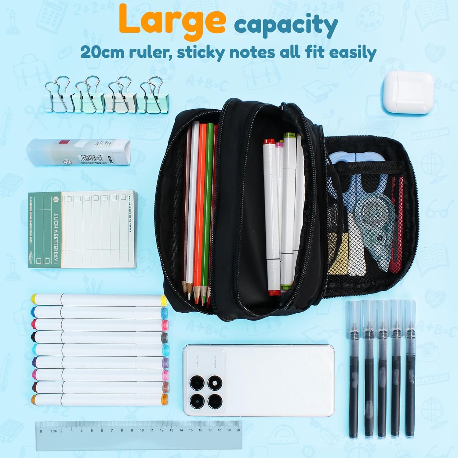 Trousse Crayons Grande Capacité avec Compartiments – Image 3