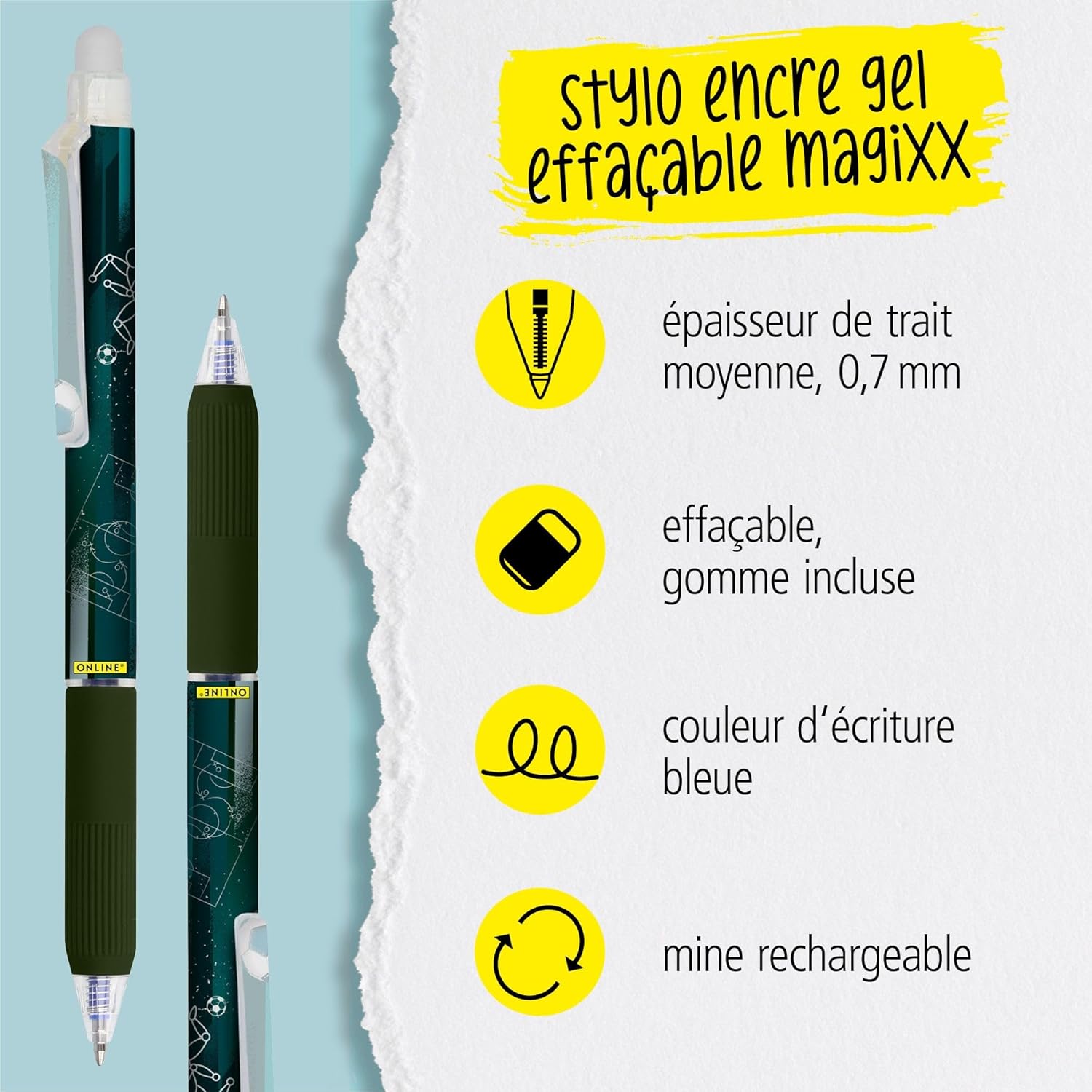 Stylo Gel Effaçable MagiXX Football - Rechargeable Bleu – Image 2