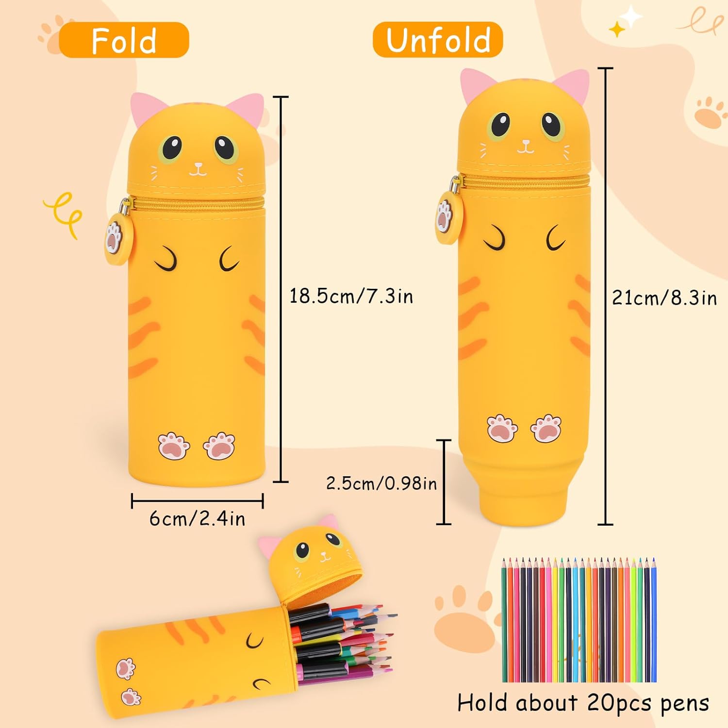 Trousse Extensible Kawaii Orange Cat 2 en 1 – Image 5