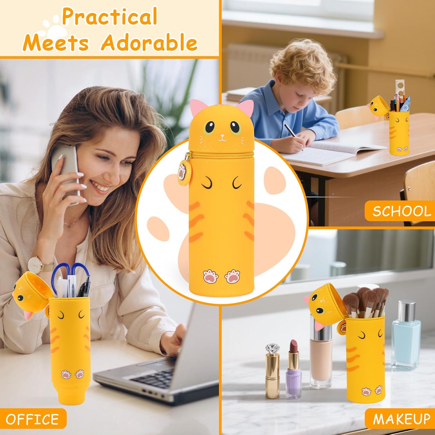 Trousse Extensible Kawaii Orange Cat 2 en 1 – Image 6