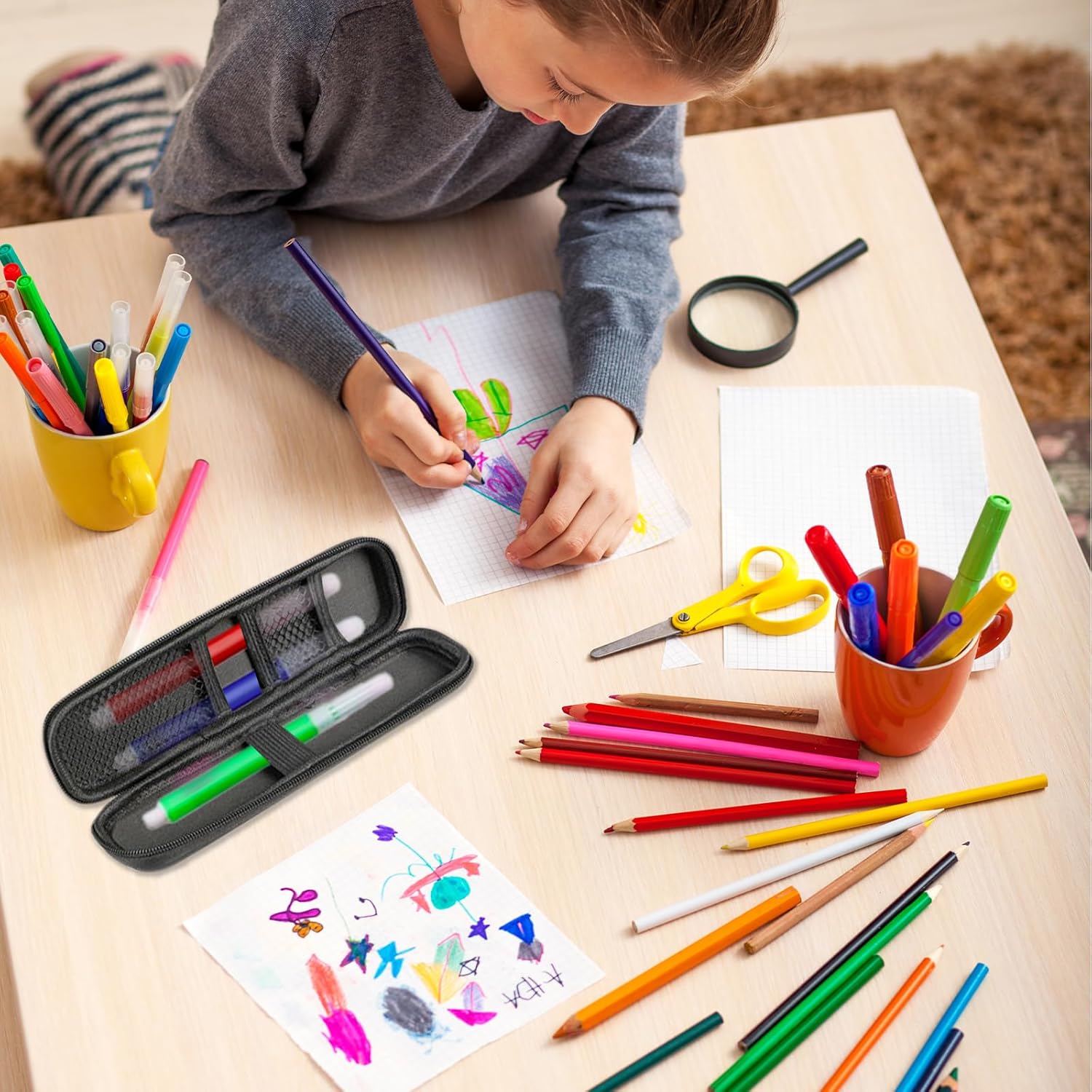 Trousse à Crayons Rigide Noire Étanche avec Compartiments – Image 6
