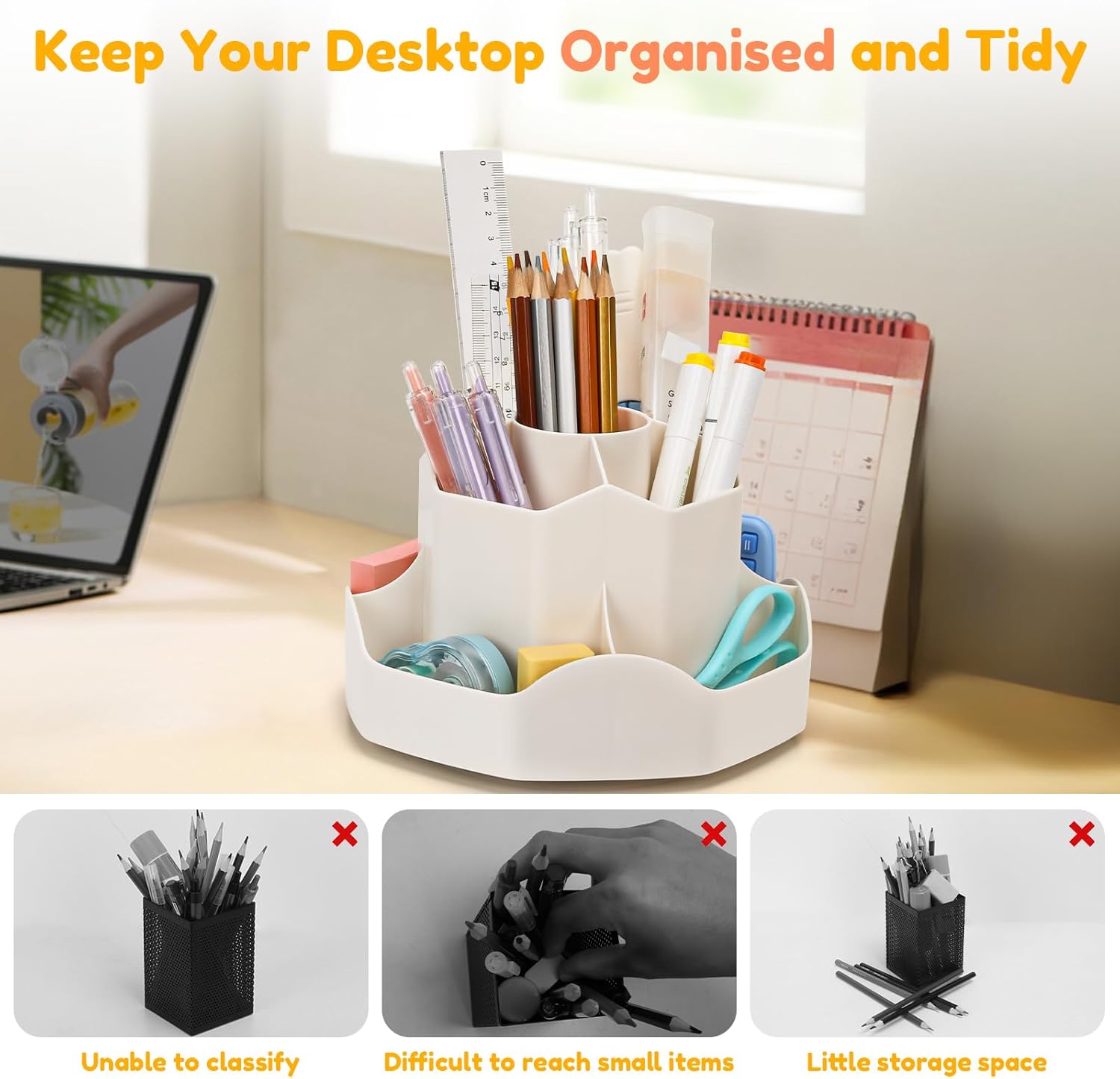 Organisateur de Bureau Rotatif 360° Beige – Image 6