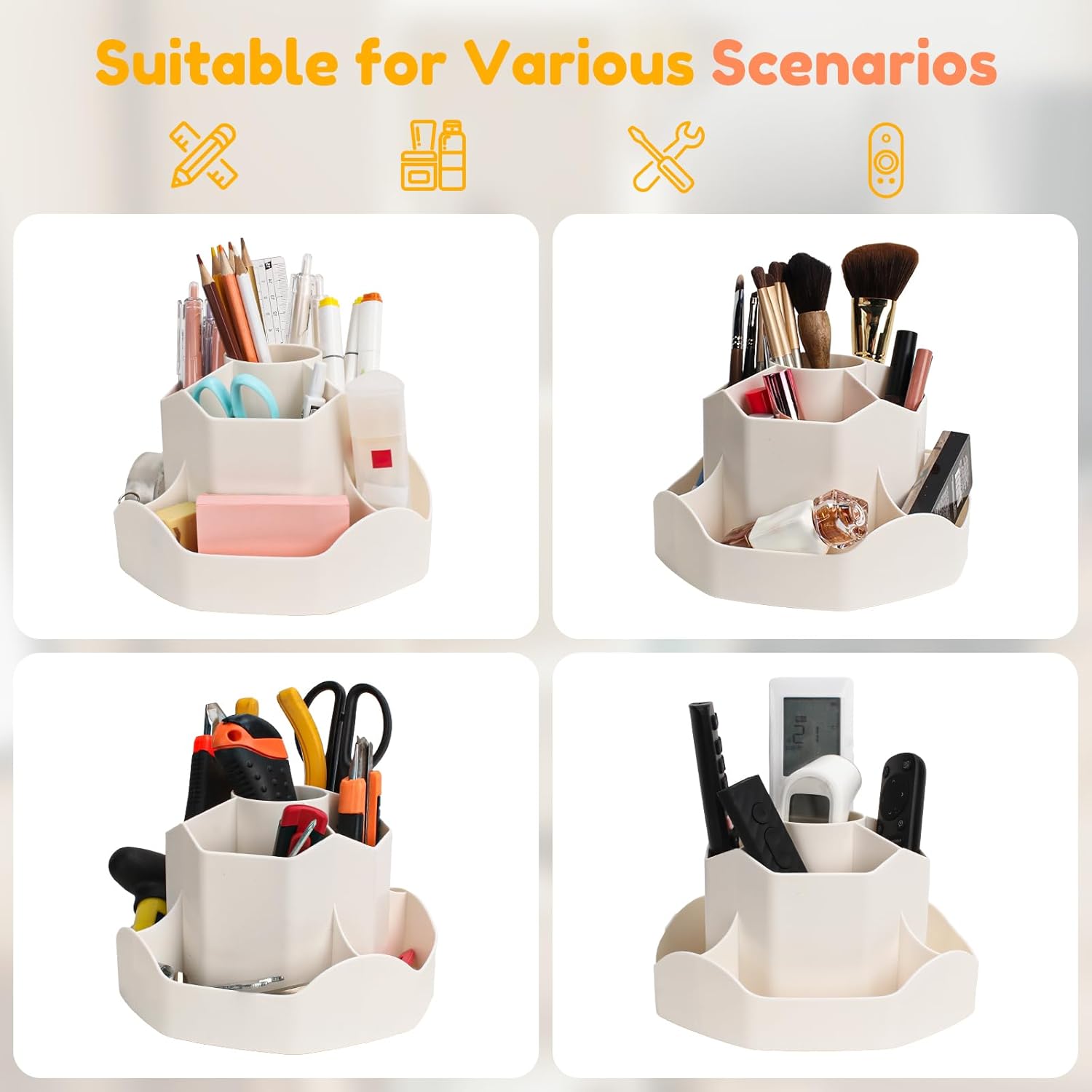 Organisateur de Bureau Rotatif 360° Beige – Image 8