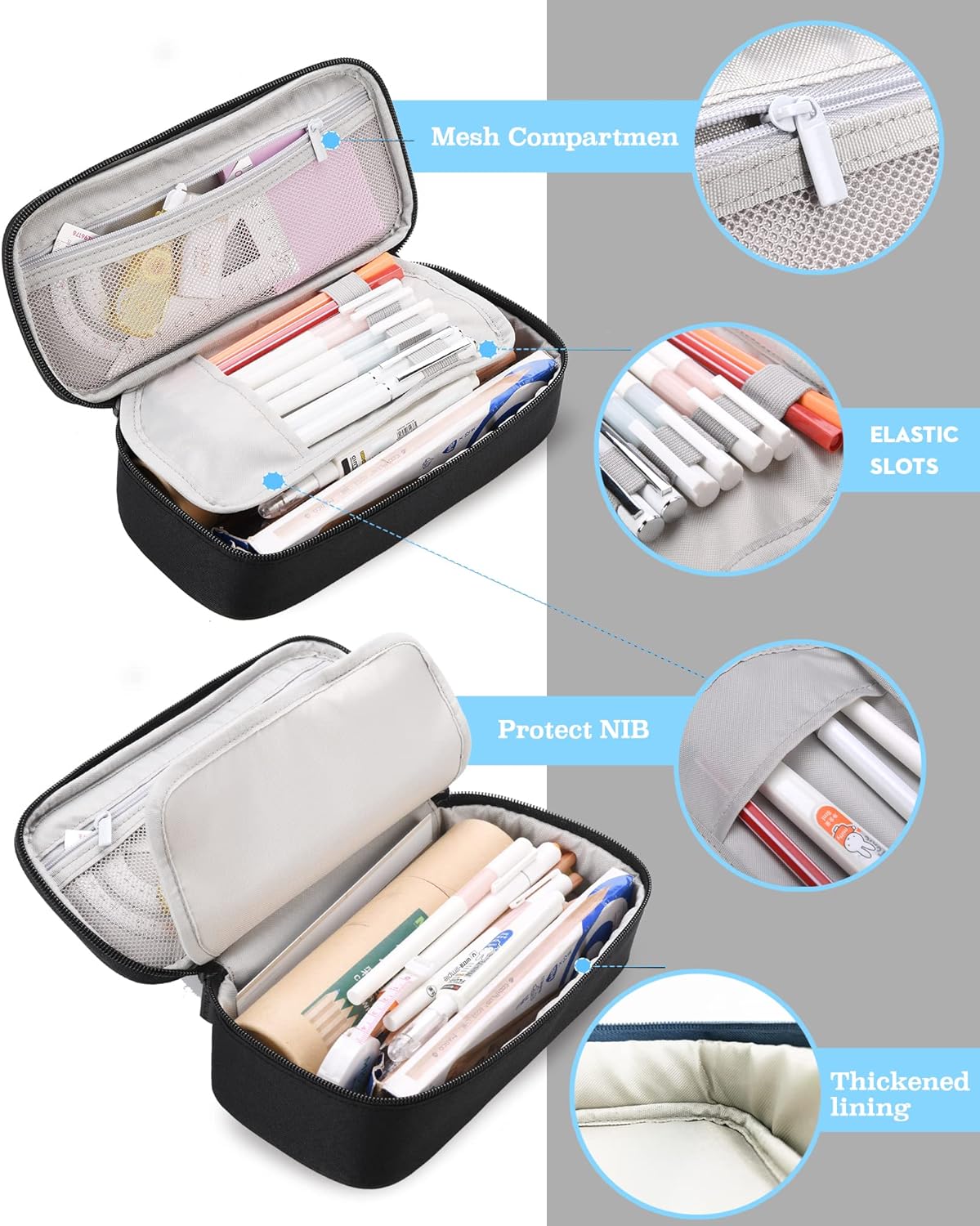 Trousse Scolaire Noir Grande Capacité – Image 6