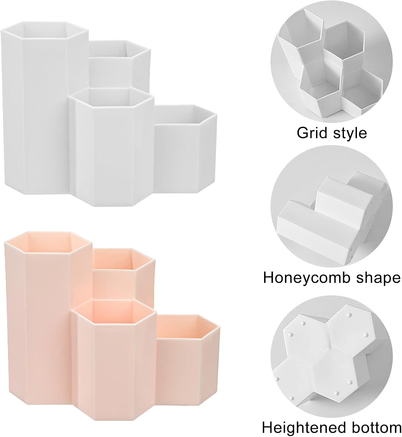 Porte-stylo hexagonal multi-usages en plastique blanc – Image 3