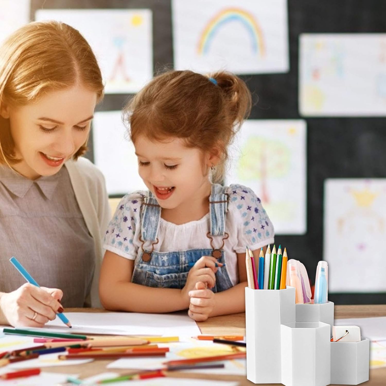 Porte-stylo hexagonal multi-usages en plastique blanc – Image 5