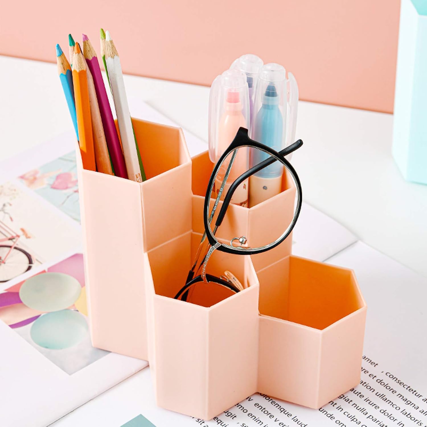 Porte-stylo hexagonal multi-usages en plastique blanc – Image 6
