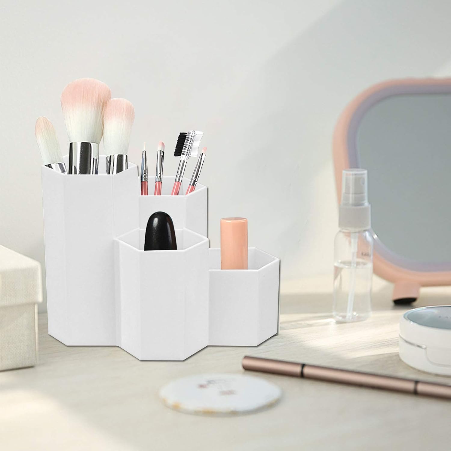 Porte-stylo hexagonal multi-usages en plastique blanc – Image 7