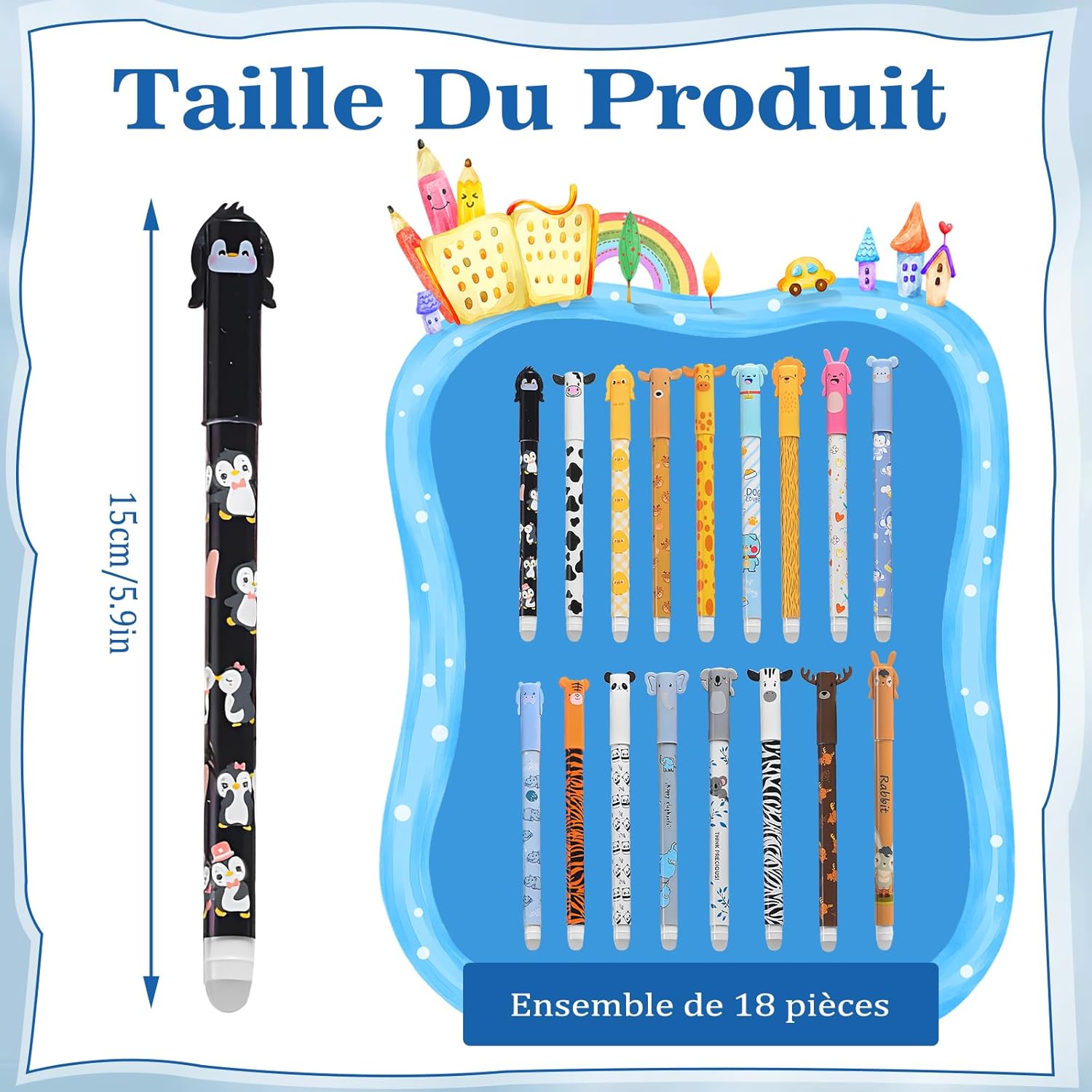 Stylos Animaux Effaçables - Lot de 18 Couleurs – Image 2
