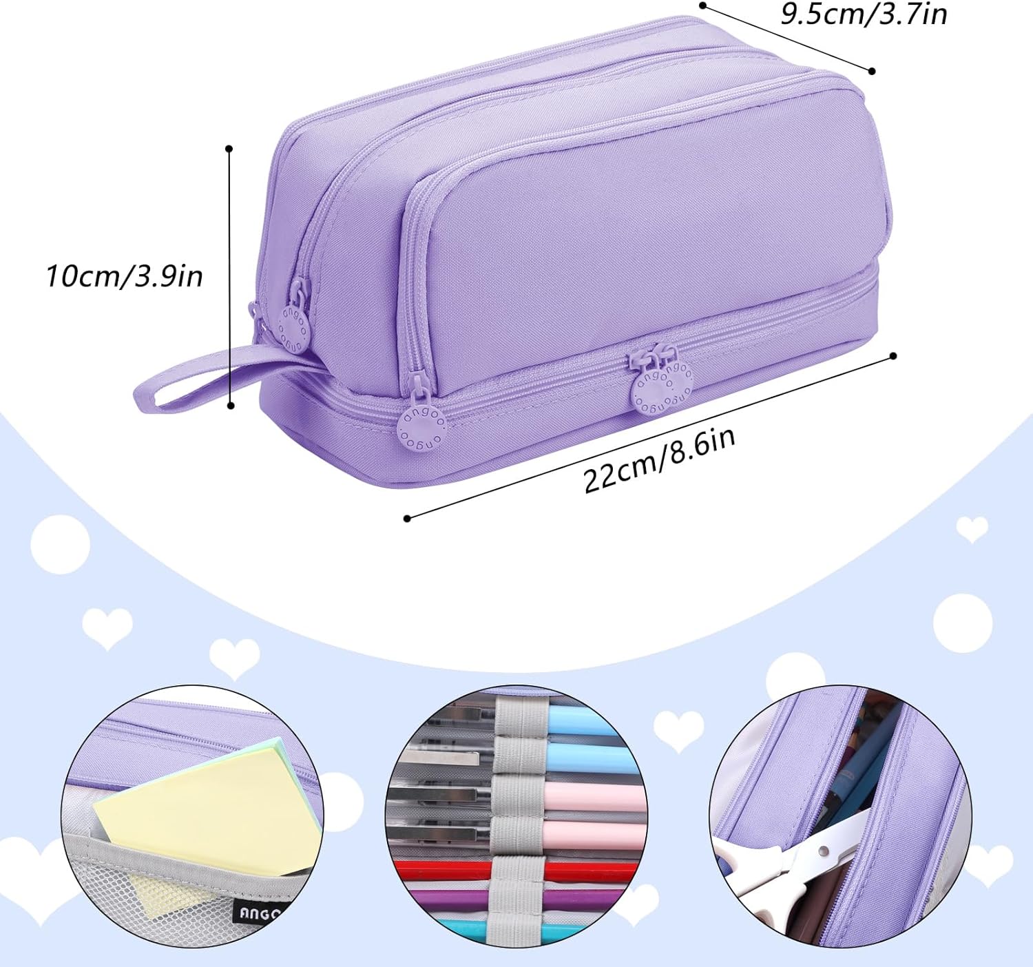 Trousse à Crayons Extensible 4 Compartiments - Violet Clair – Image 2