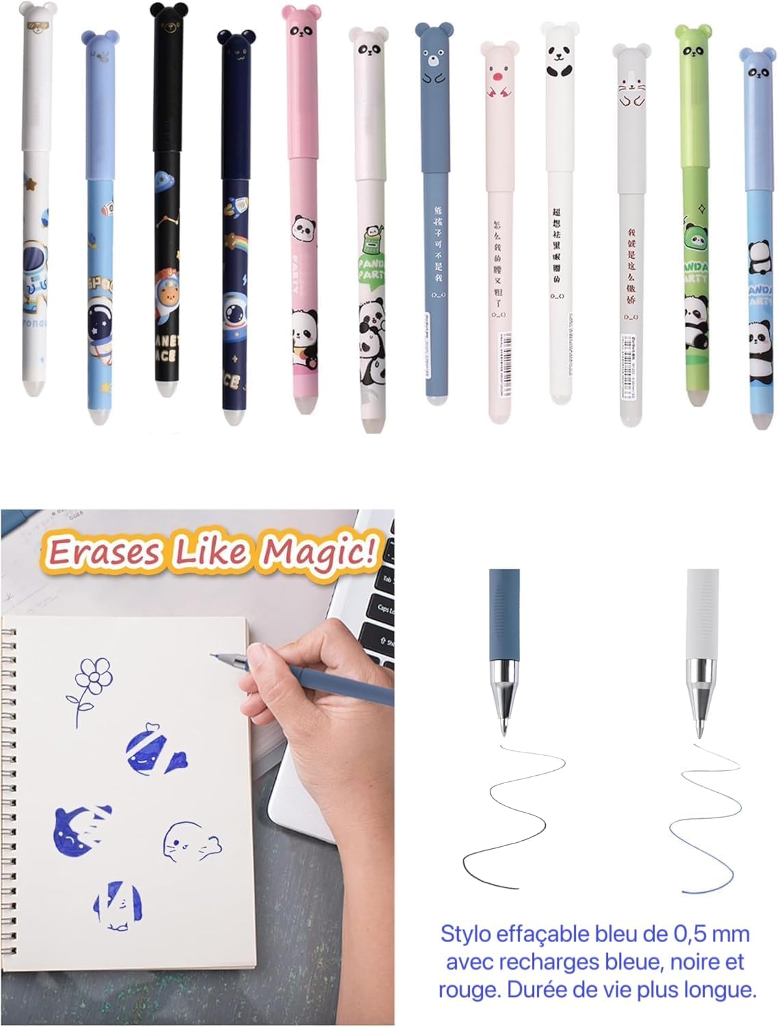 Lot de 12 stylos gel effaçables pour écrire et étudier – Image 5
