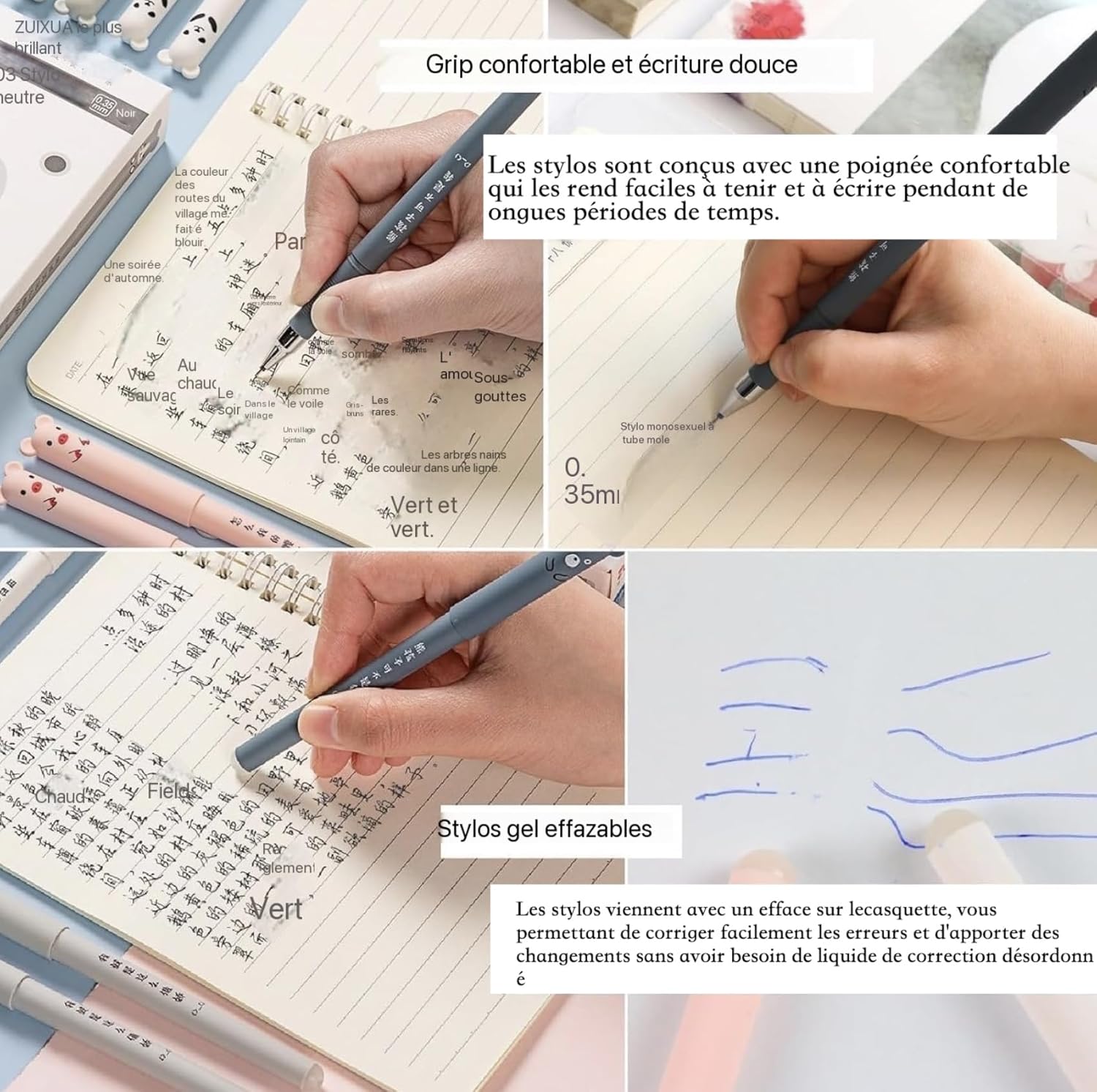 Lot de 12 stylos gel effaçables pour écrire et étudier – Image 7