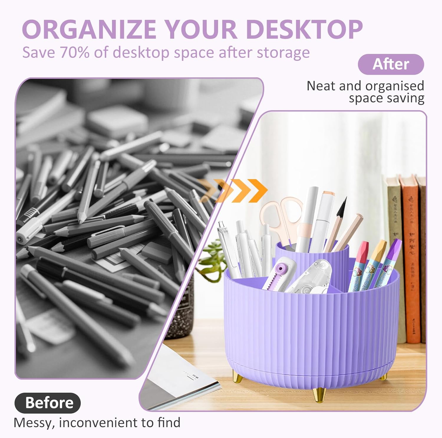 Organisateur de Bureau Rotatif 360° avec Compartiments – Image 5