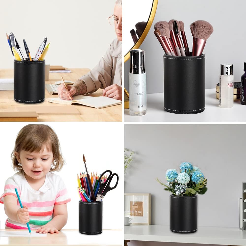 Pot à Crayon en Cuir PU Rond - Bureau & École – Image 7