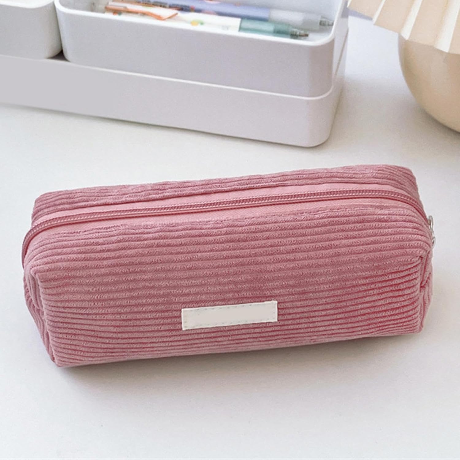 Trousse à Crayons en Velours Côtié - Rose Élégant – Image 3