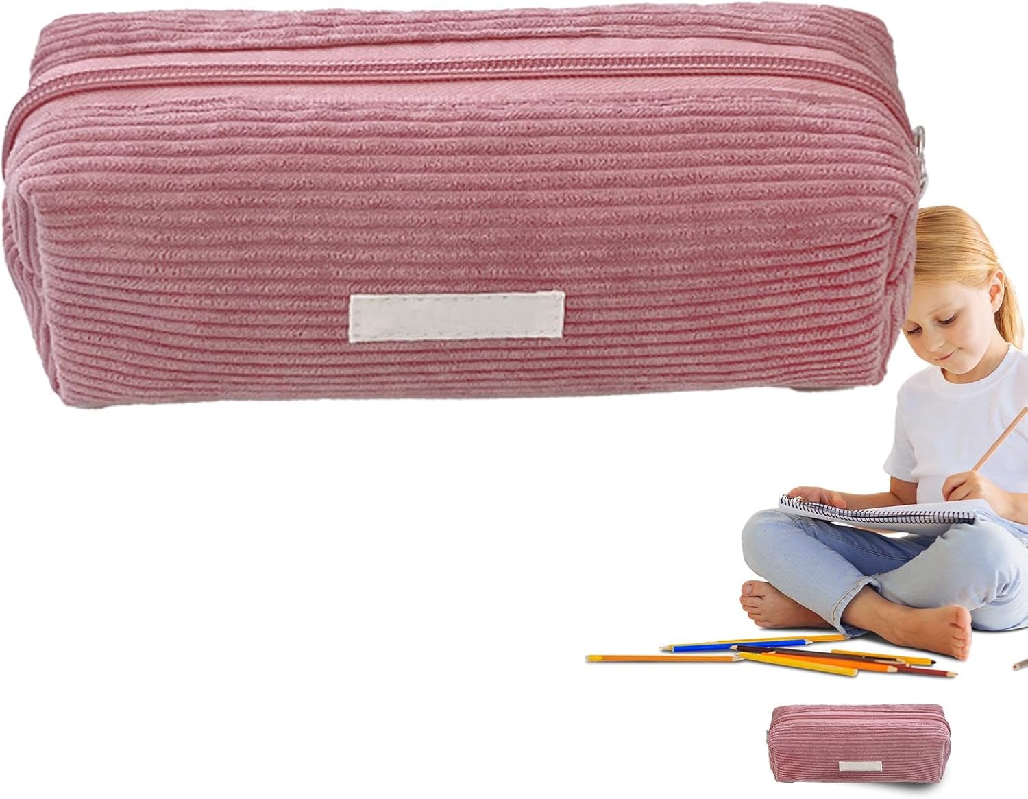 Trousse à Crayons en Velours Côtié - Rose Élégant – Image 9