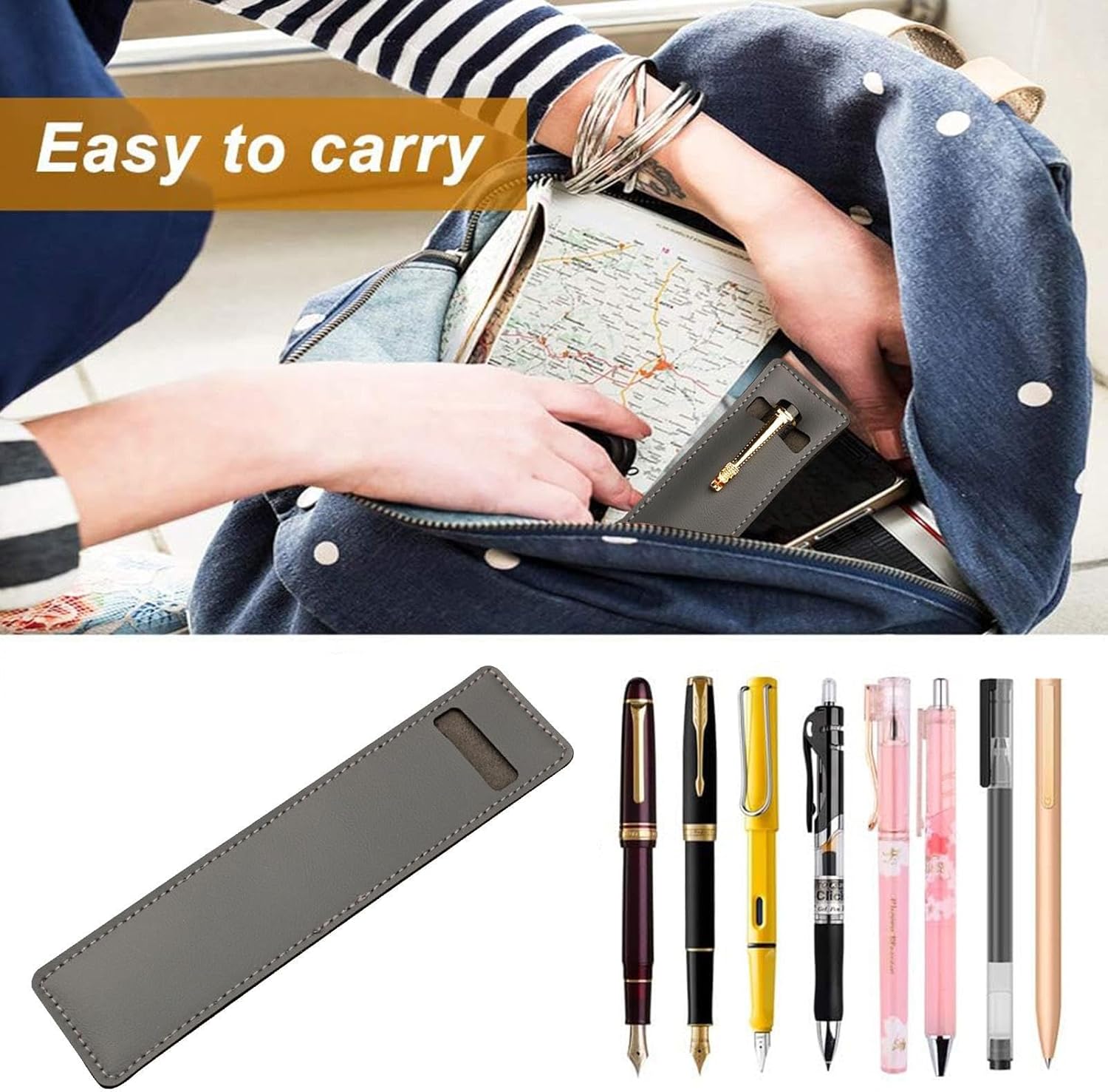 Étui en cuir pour stylos et crayons élégant – Image 2