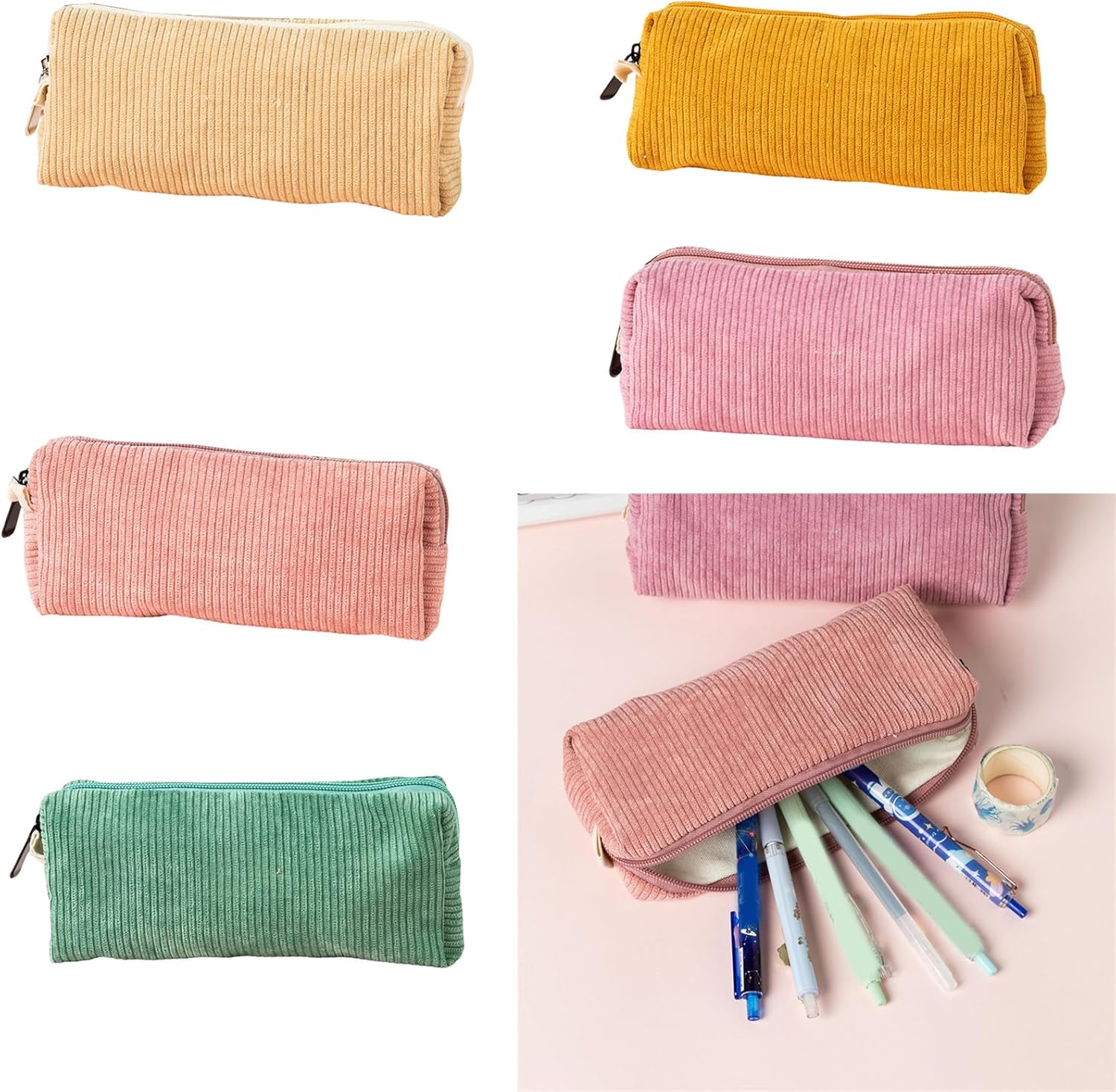 Trousse Velours Côtelé Grande Capacité avec Fermeture Éclair – Image 2
